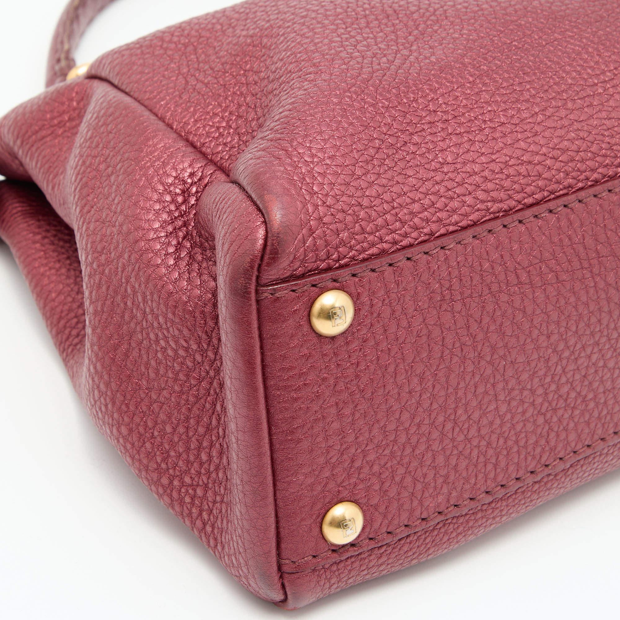 Fendi Metallic Red Leather Sellier Medium Peekaboo Top Handle Bag 2
