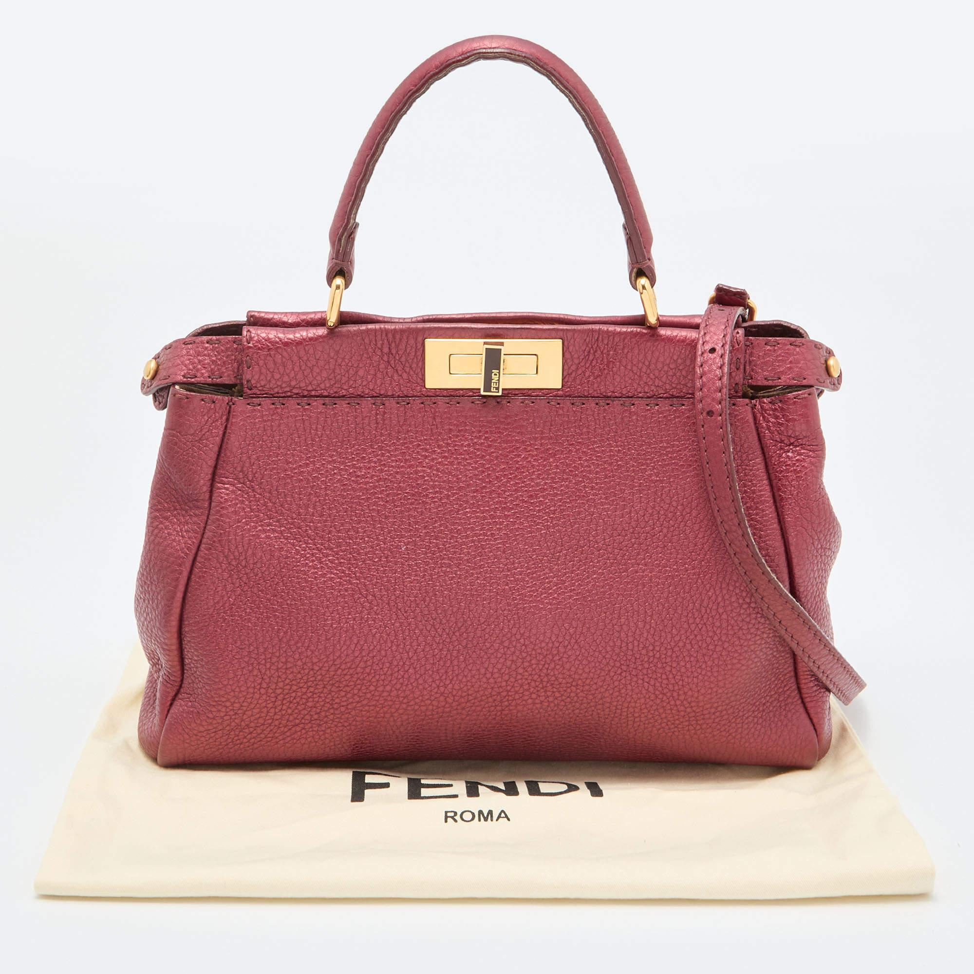 Fendi Metallic Red Leather Sellier Medium Peekaboo Top Handle Bag 3