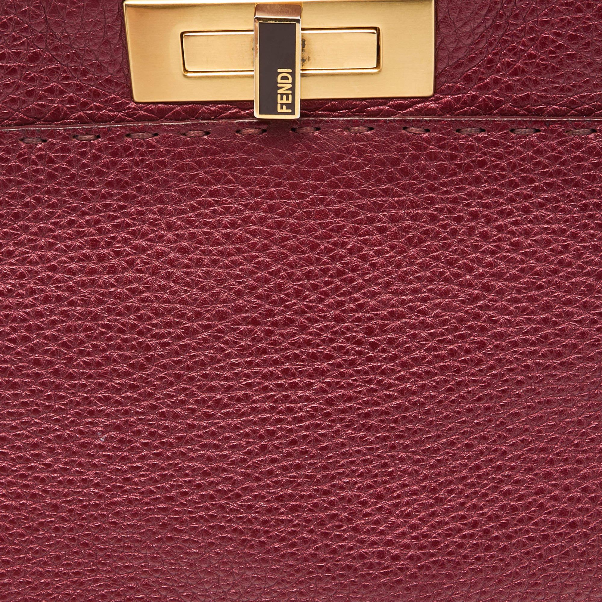 Fendi Metallic Red Leather Sellier Medium Peekaboo Top Handle Bag 4