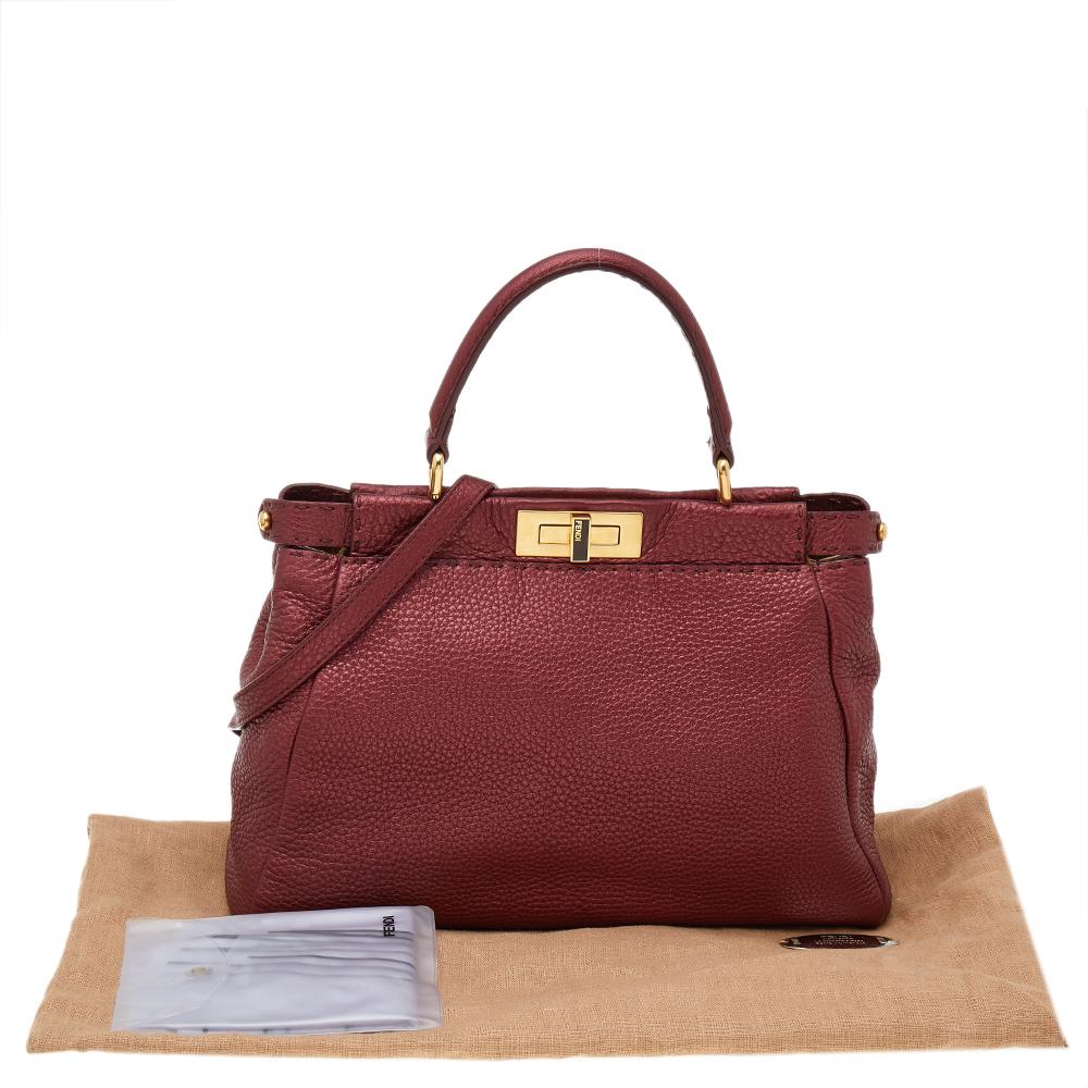 Fendi Metallic Ruby Red Selleria Leather Medium Peekaboo Top Handle Bag 7