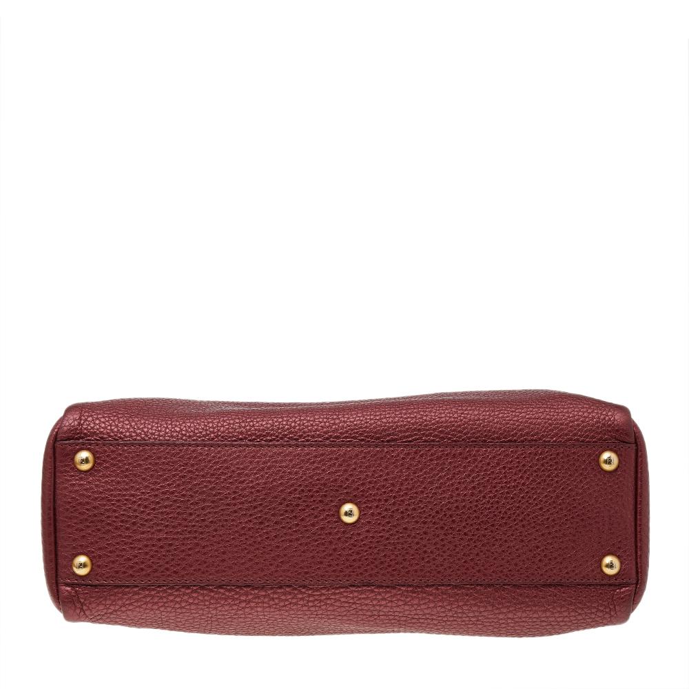 Women's Fendi Metallic Ruby Red Selleria Leather Medium Peekaboo Top Handle Bag