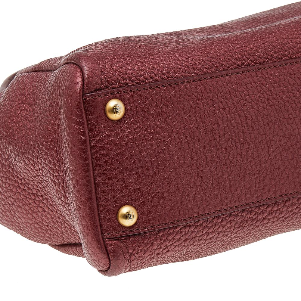 Fendi Metallic Ruby Red Selleria Leather Medium Peekaboo Top Handle Bag 4