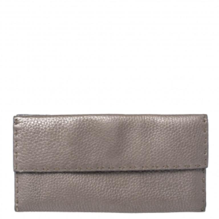 Fendi Metallic Selleria Leather Continental Wallet For Sale 4