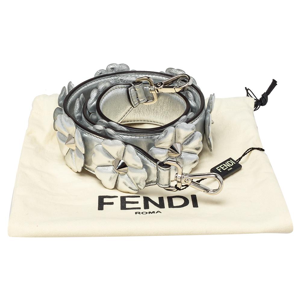 Fendi Metallic Silver Flowerland Leather Strap You Shoulder Bag Strap 1