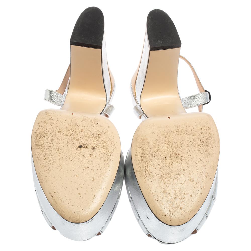 Beige Fendi Metallic Silver/Gold Leather Duo Platform Sandals Size 40