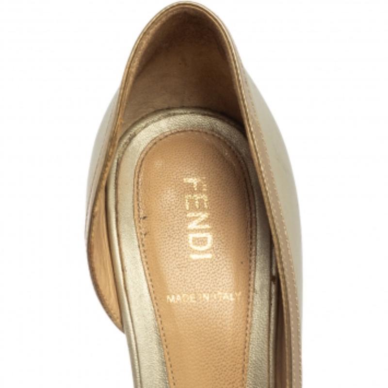 Brown Fendi Metallic Silver Leather Bow Peep Toe Pumps Size 38.5 For Sale