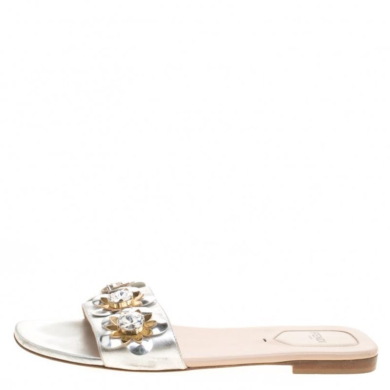 fendi silver slides