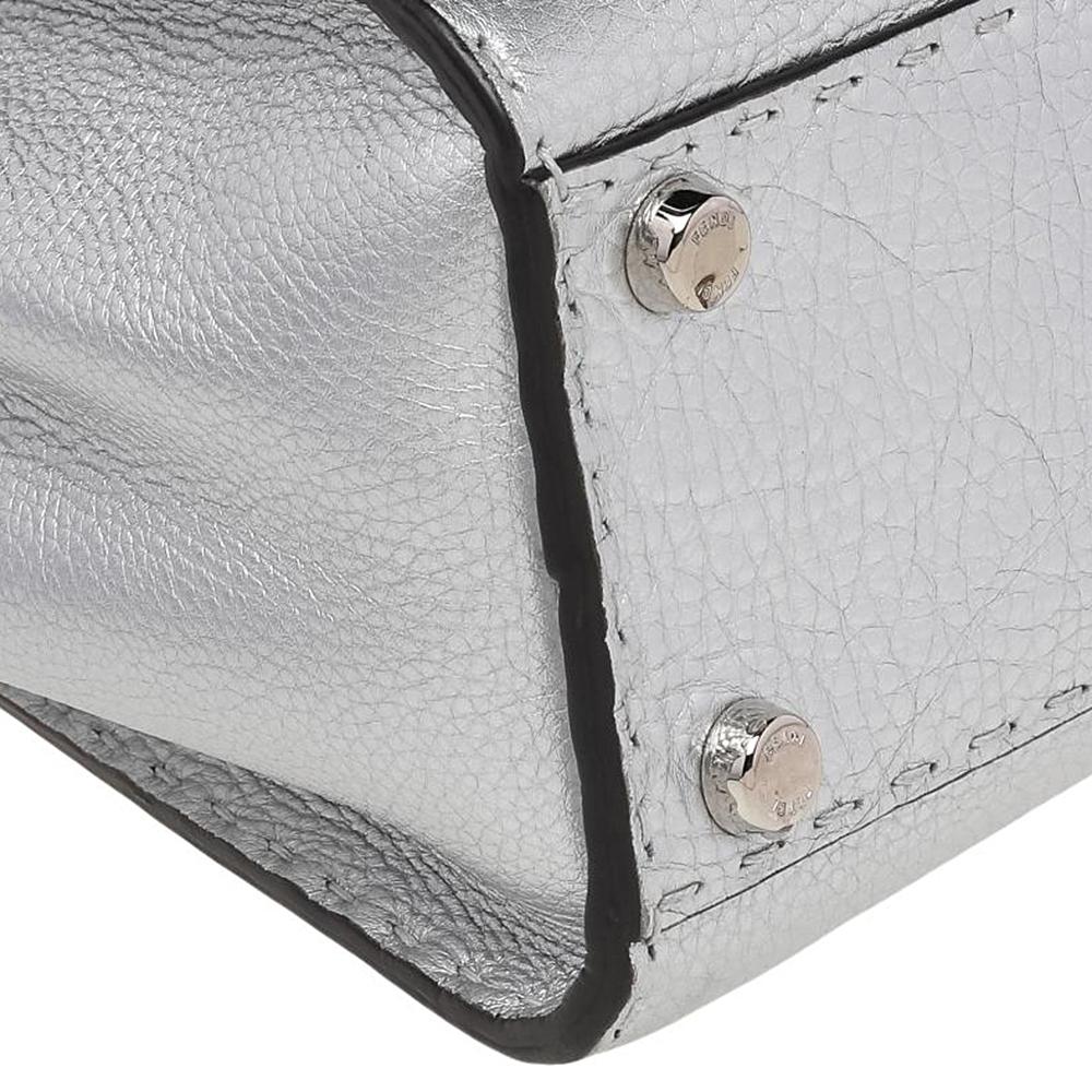 Women's Fendi Metallic Silver Leather Medium Selleria Peekaboo Top Handle Bag