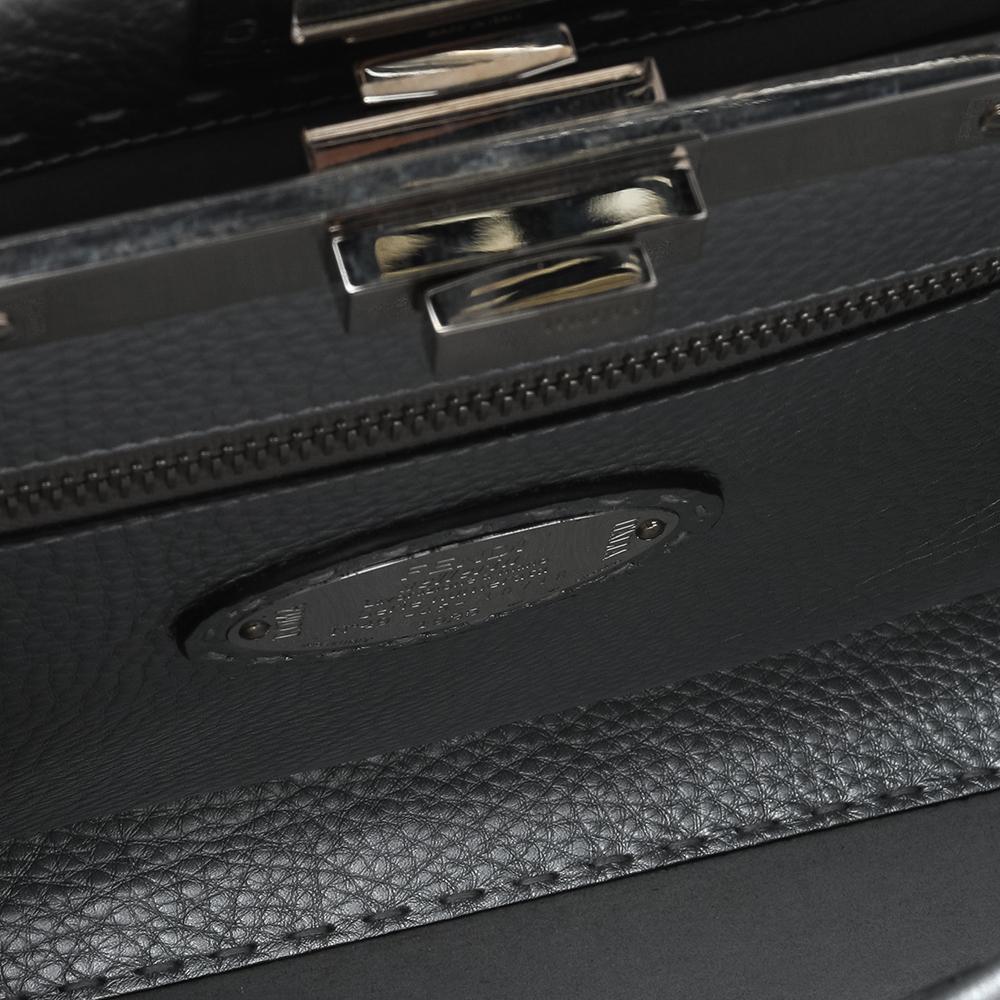 Fendi Metallic Silber Leder Medium Selleria Peekaboo Top Handle Tasche 4