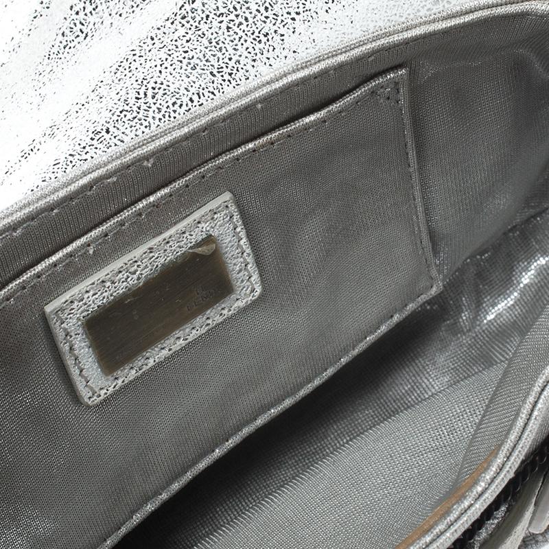 Fendi Metallic Silver Leather Mini B Evening Clutch 6