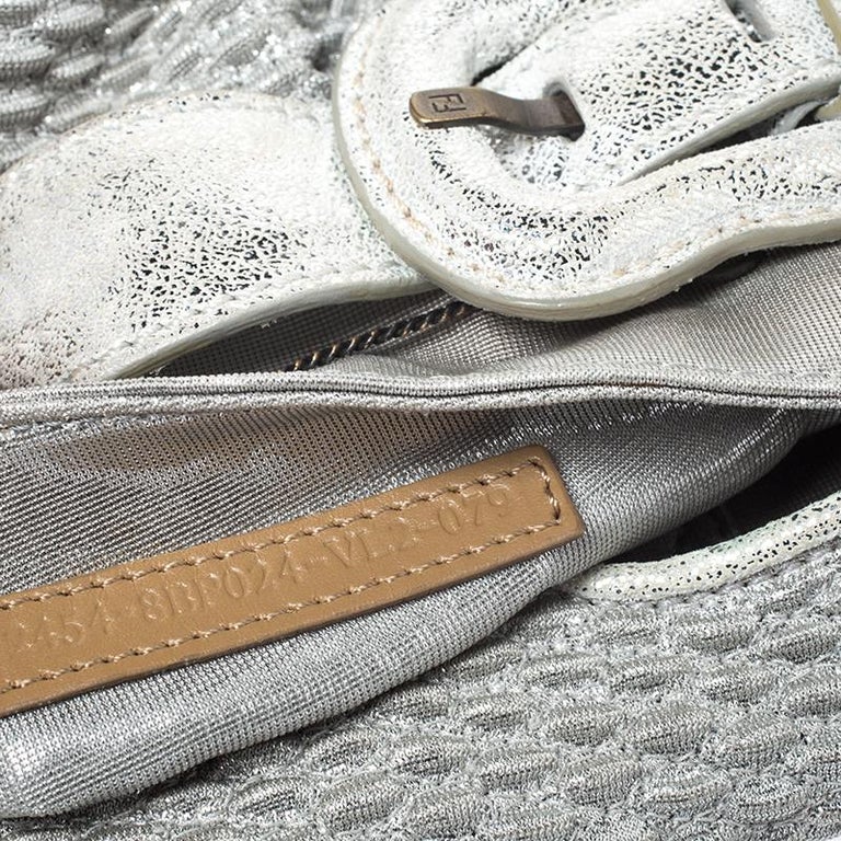 Fendi Metallic Silver Leather Mini B Evening Clutch For Sale at 1stDibs