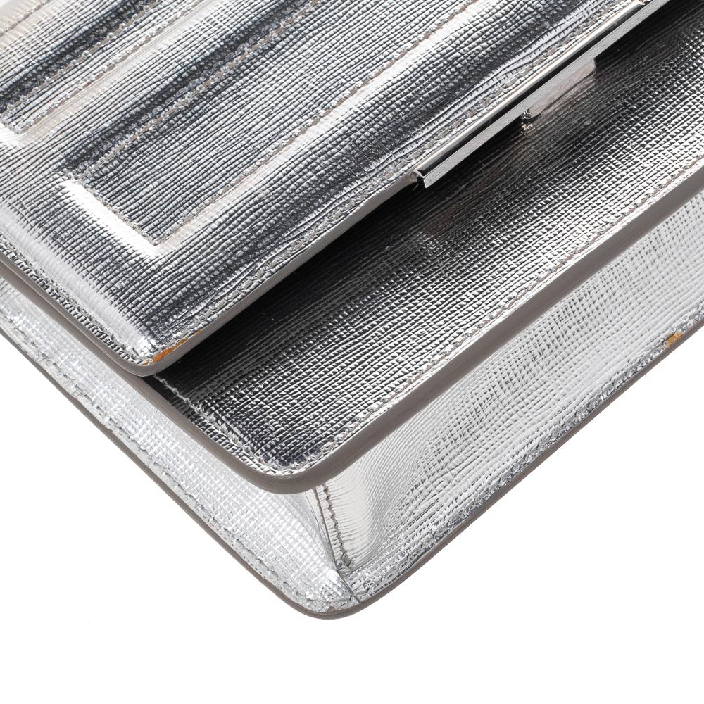 Fendi Metallic Silver Leather Tube Wallet On Chain 6