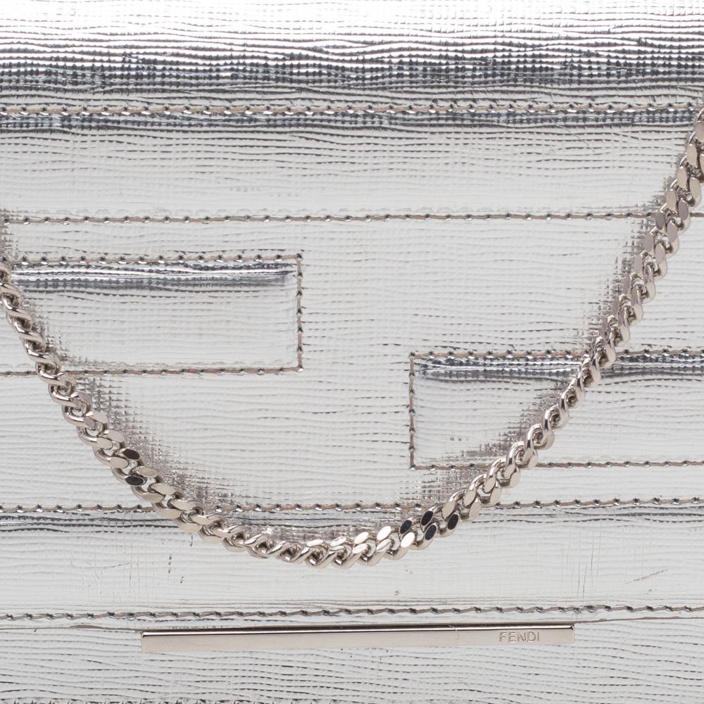 Fendi Metallic Silver Leather Tube Wallet On Chain 7