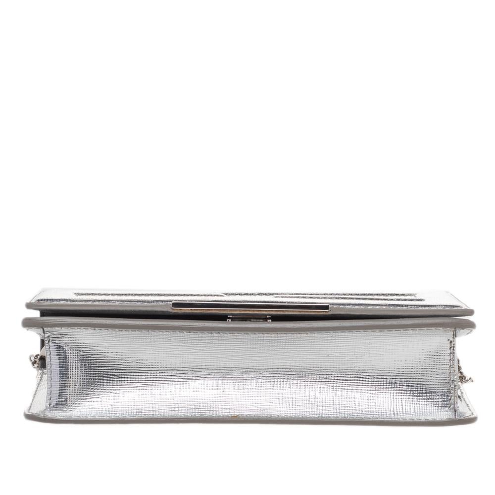 Fendi Metallic Silver Leather Tube Wallet On Chain 1
