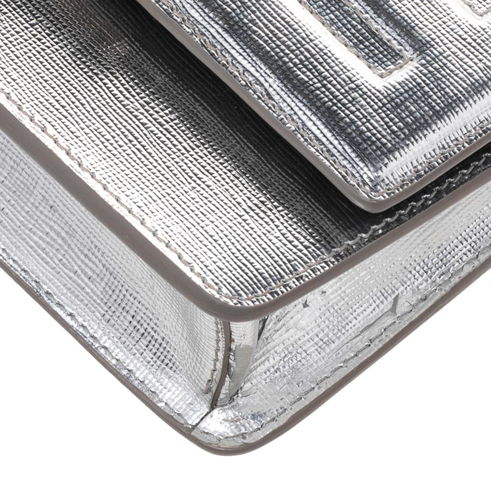 Fendi Metallic Silver Leather Tube Wallet On Chain 4