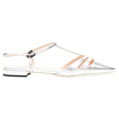 FENDI metallic silver T-strap square toe closed toe summer flats EU37