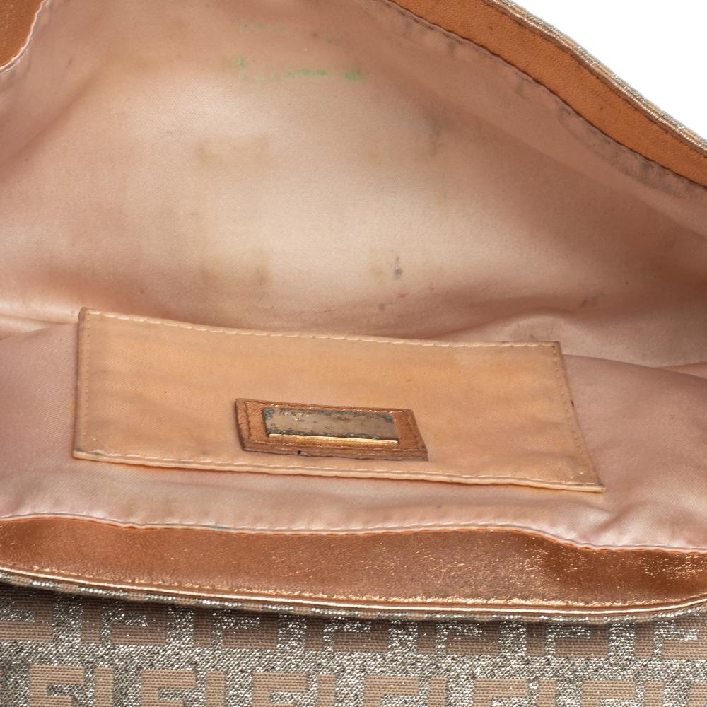 Fendi Metallic Silver Zucchino Canvas and Leather Borsa Tuc Shoulder Bag 3