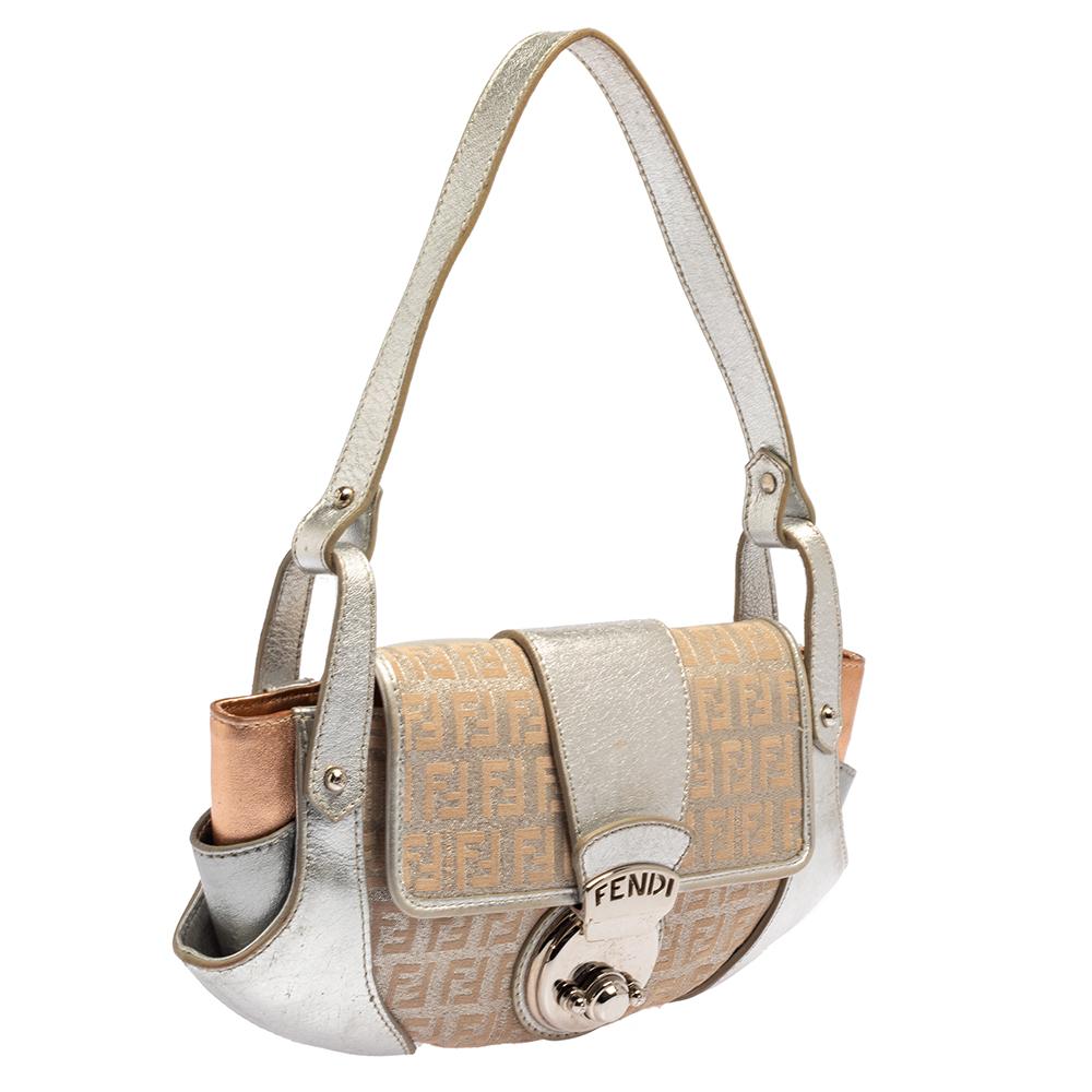 Beige Fendi Borsa a tracolla Borsa Tuc in tela e pelle Zucchino argento metallizzato