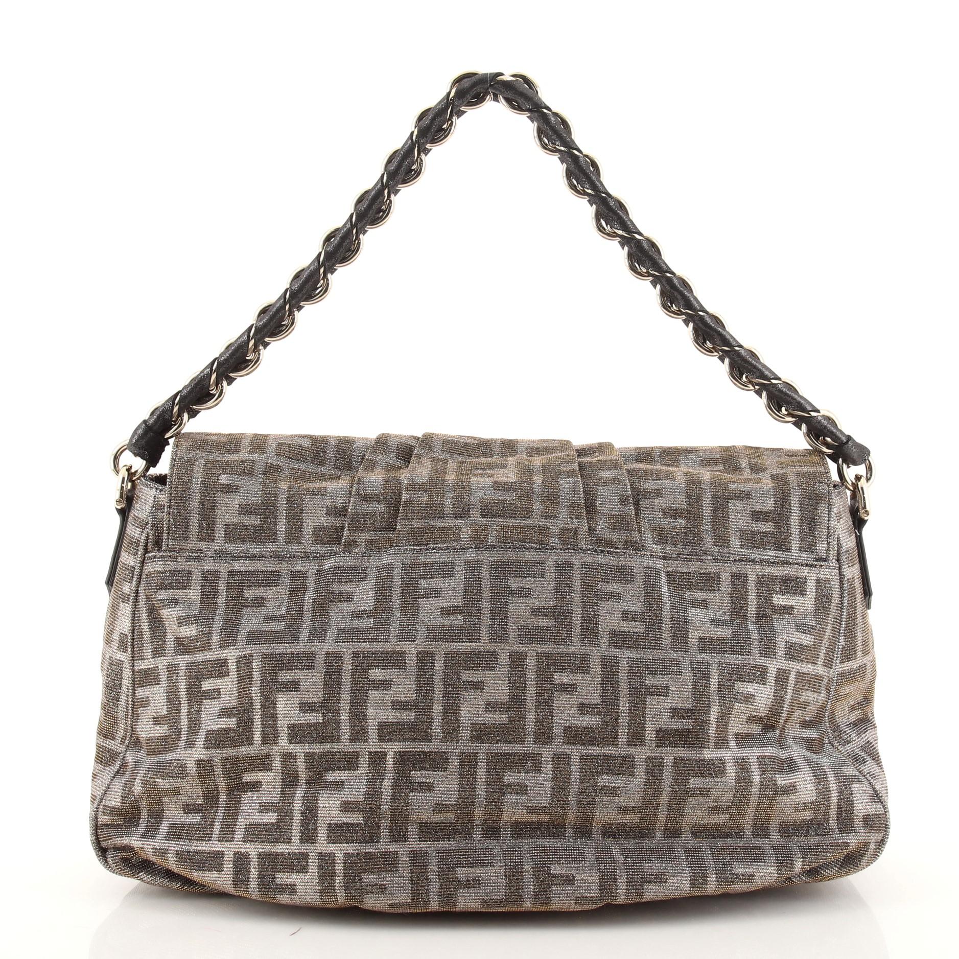 Gray Fendi Mia Flap Bag Metallic Zucca Canvas