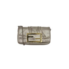 Fendi Mia Metallic Leather Clutch Beige