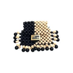 Fendi Micro Acrylic Wood Beaded Pico Baguette Charm Headphone Holder Black natur