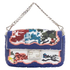 FENDI Micro Baguette blue colorful needlepoint beaded FF logo flap chain bag