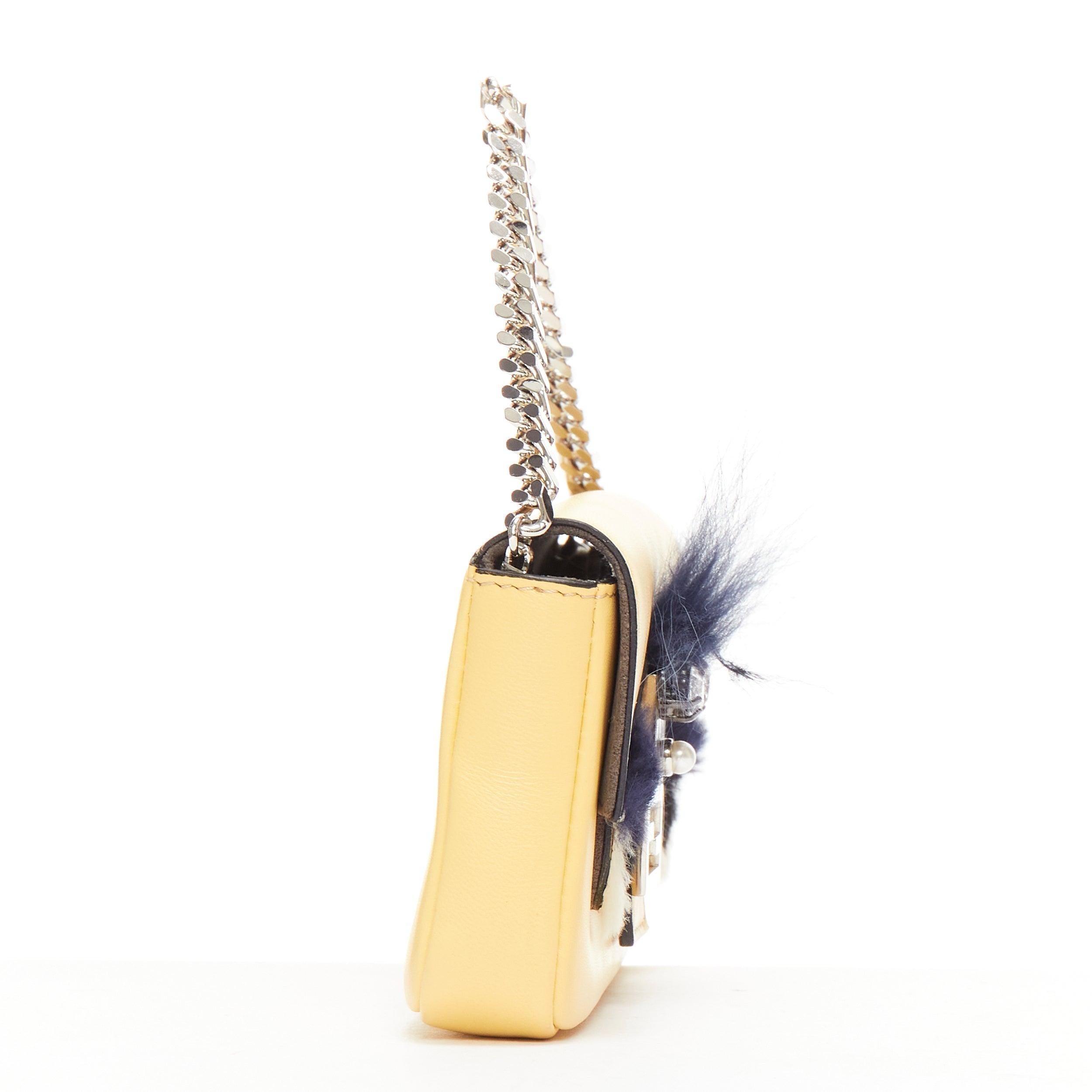 FENDI Micro Baguette butter yellow black fur eye leather top handle bag Bon état - En vente à Hong Kong, NT