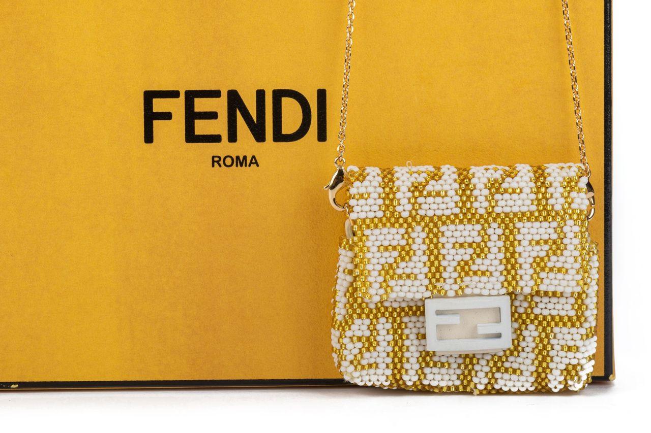 Fendi Micro Baguette Logo Gold NIB In New Condition For Sale In West Hollywood, CA