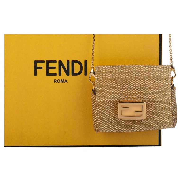 Fendi Gold Lace & Leather Baguette QBB047AXDB000