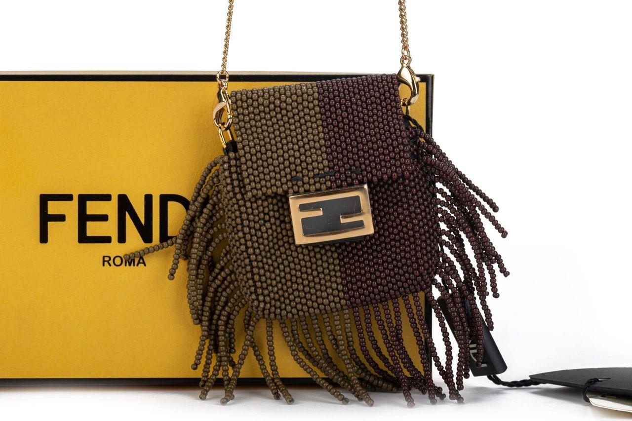 Brown Fendi Micro Baguette With Fringes NIB For Sale