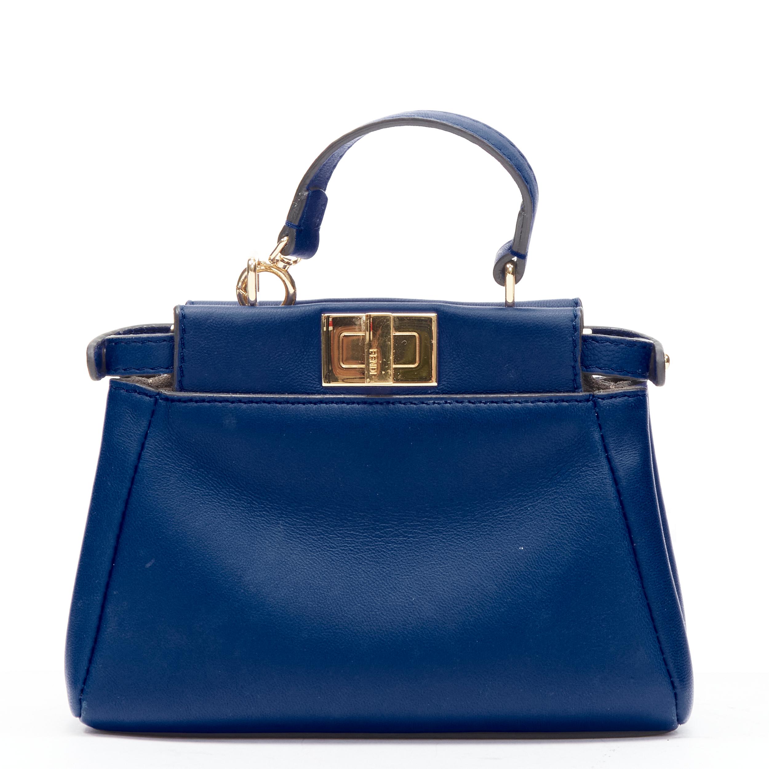 FENDI Micro Peekaboo blue leather gold hardware crossbody bag In Excellent Condition In Hong Kong, NT