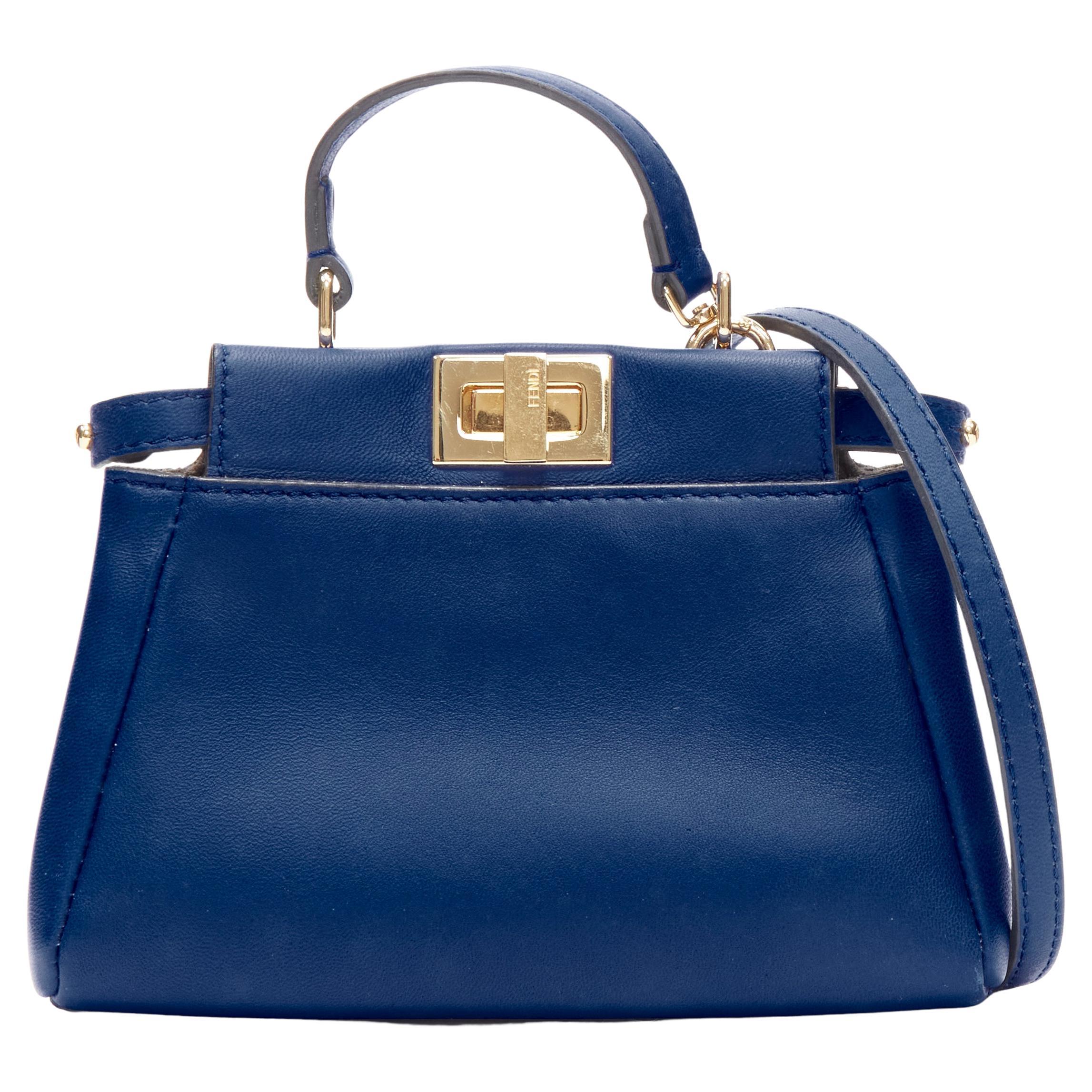 FENDI Micro Peekaboo blue leather gold hardware crossbody bag For Sale