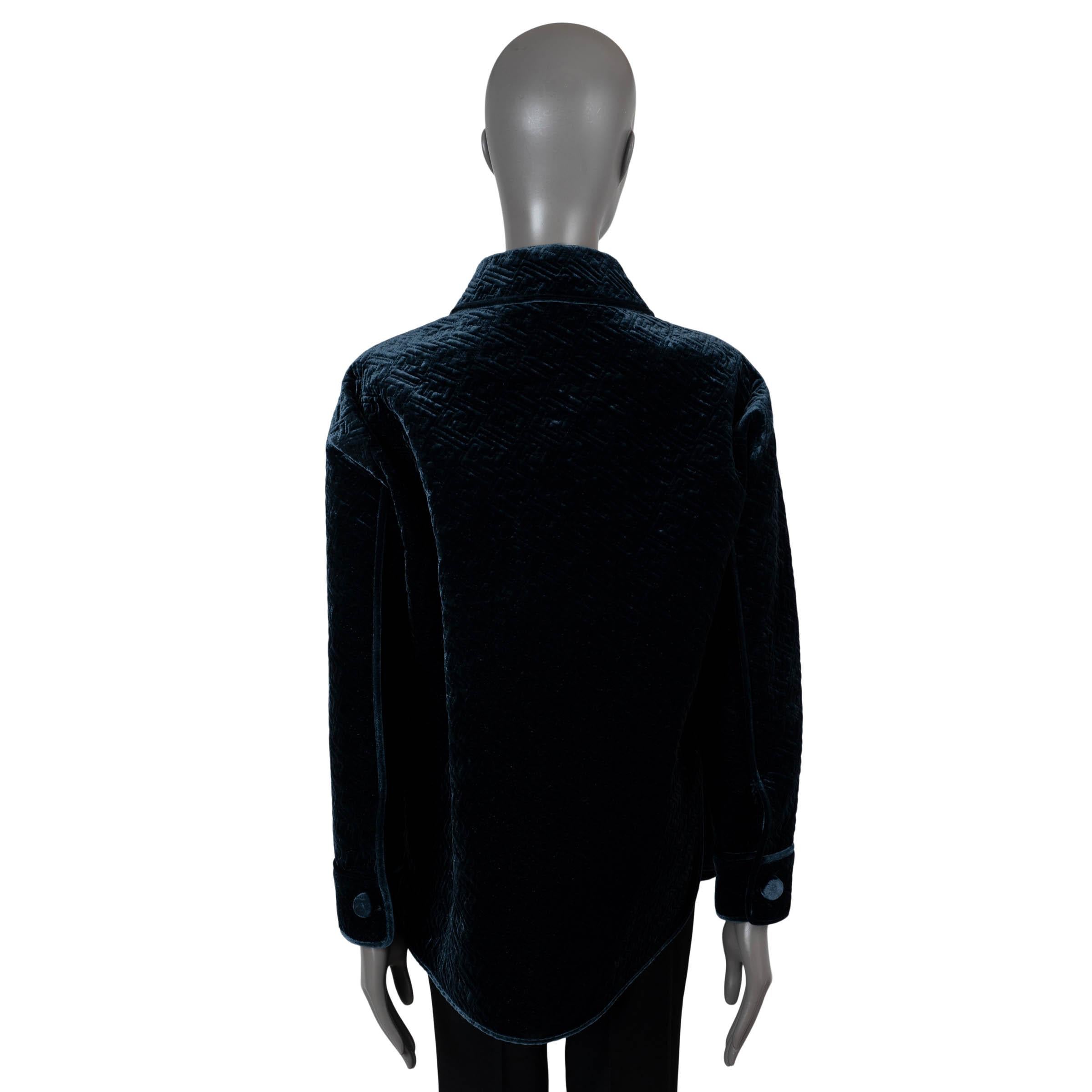 Black FENDI midnight blue 2022 GO-TO BELTED ZUCCA VELVET Jacket 40 S
