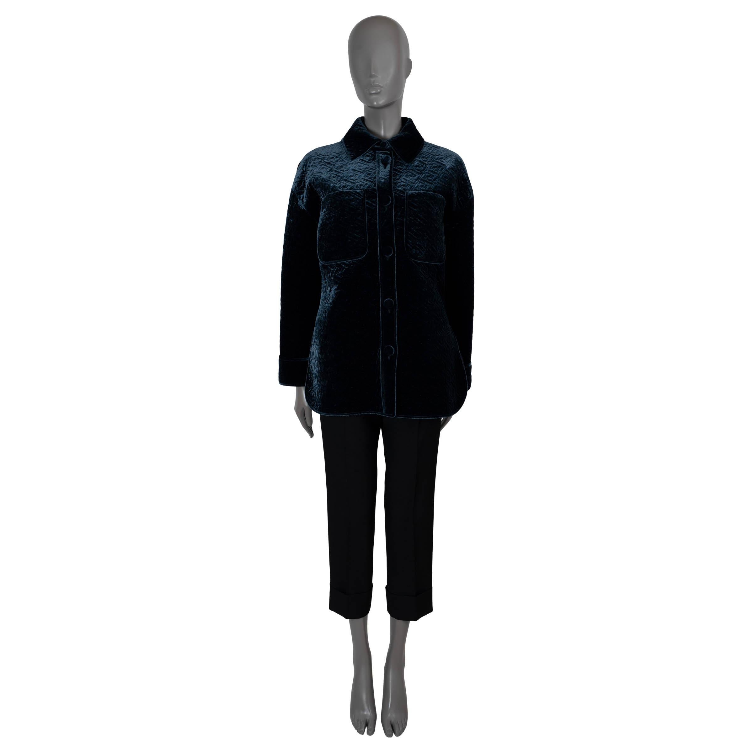 FENDI midnight blue 2022 GO-TO BELTED ZUCCA VELVET Jacket 40 S In Excellent Condition In Zürich, CH