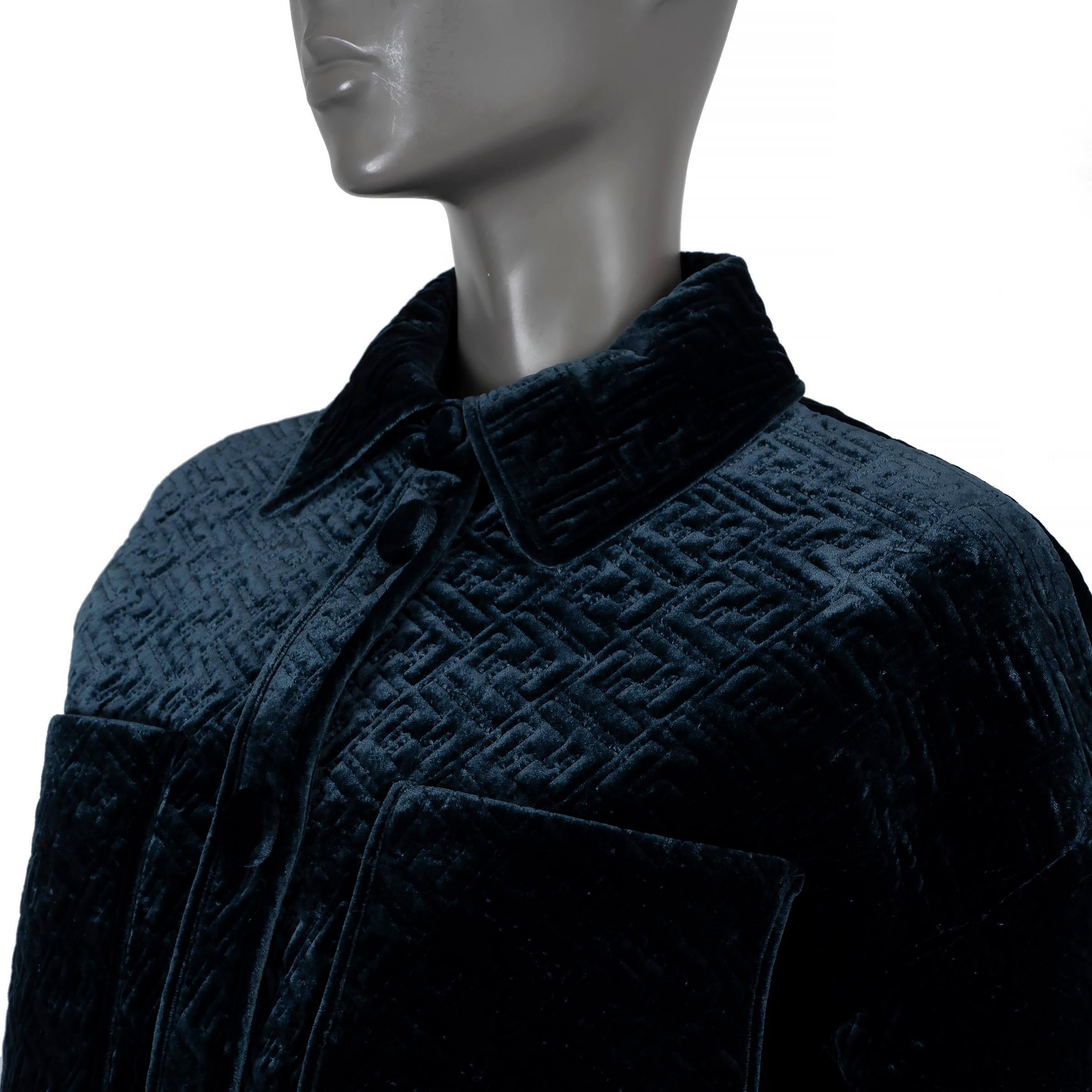 Women's FENDI midnight blue 2022 GO-TO BELTED ZUCCA VELVET Jacket 40 S