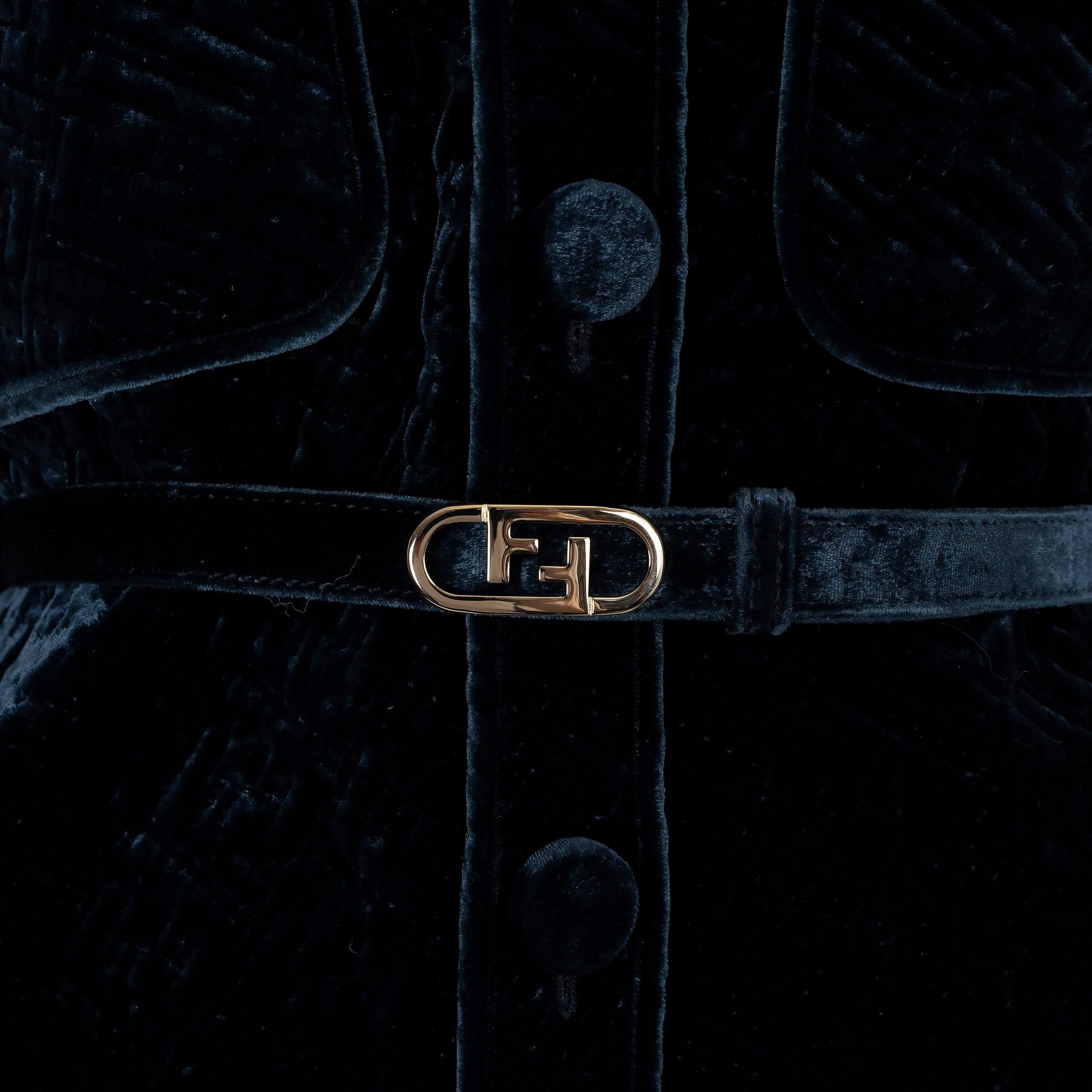 FENDI midnight blue 2022 GO-TO BELTED ZUCCA VELVET Jacket 40 S 1