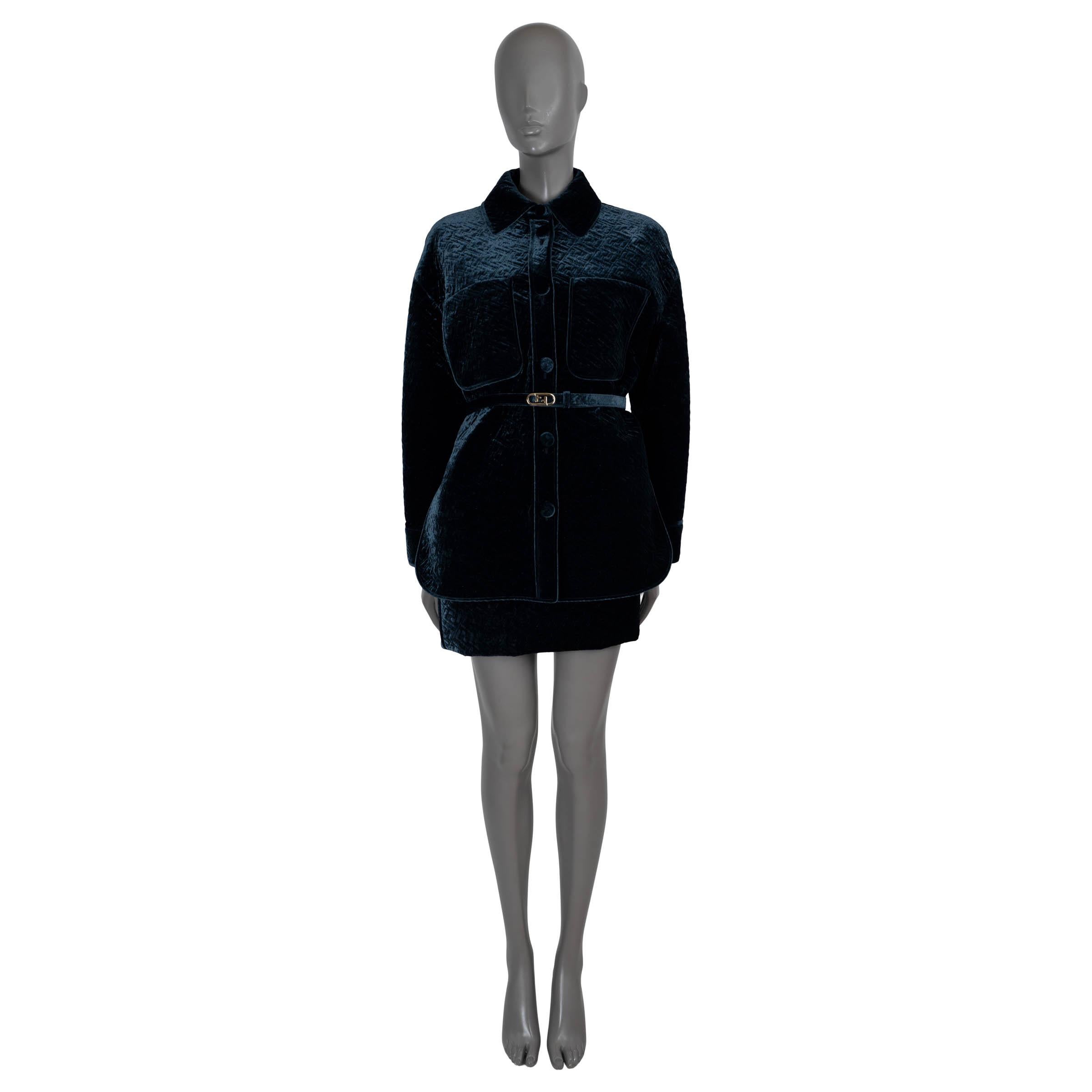 FENDI midnight blue 2022 GO-TO BELTED ZUCCA VELVET Jacket 40 S 3