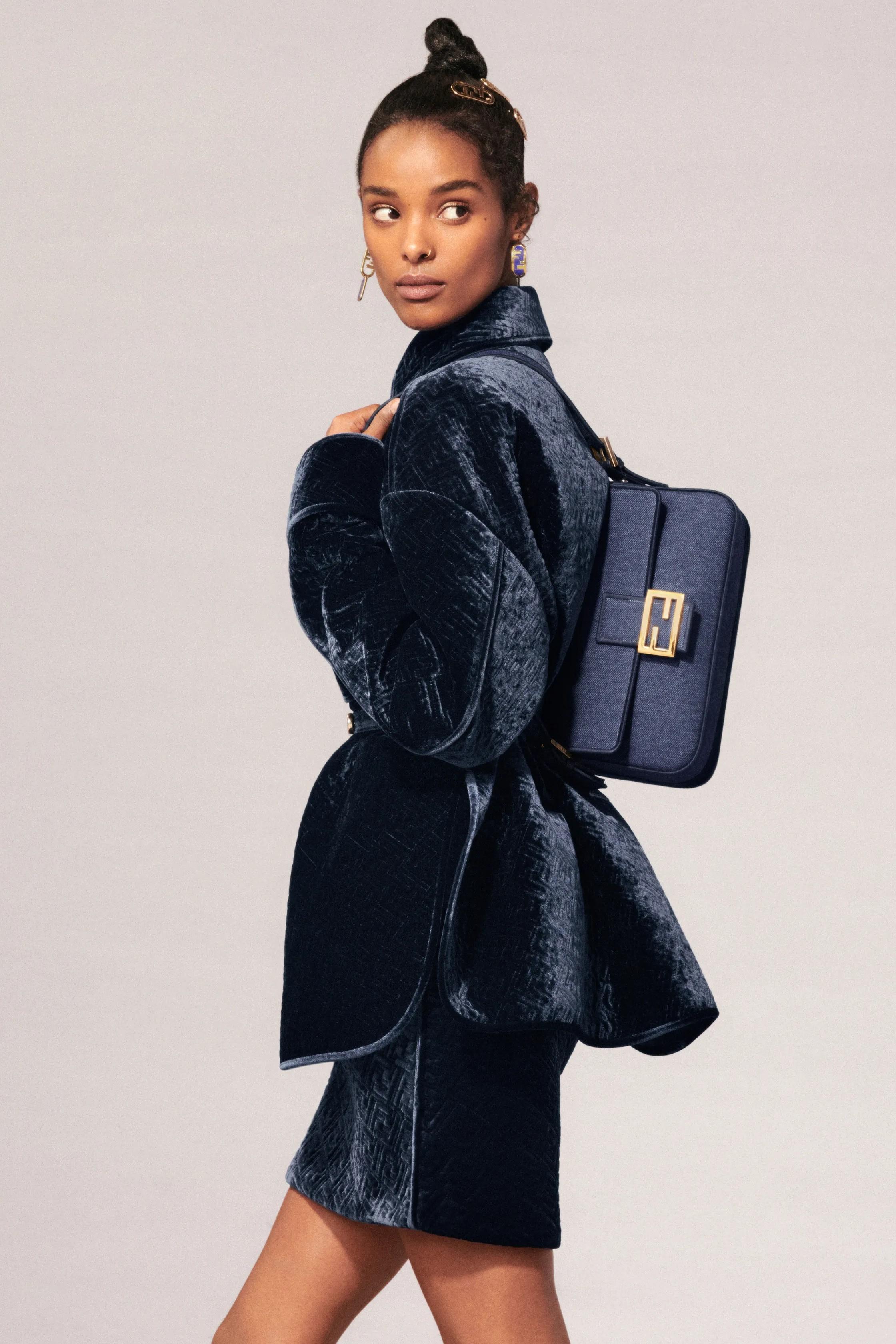 FENDI midnight blue 2022 GO-TO BELTED ZUCCA VELVET Jacket 40 S 4