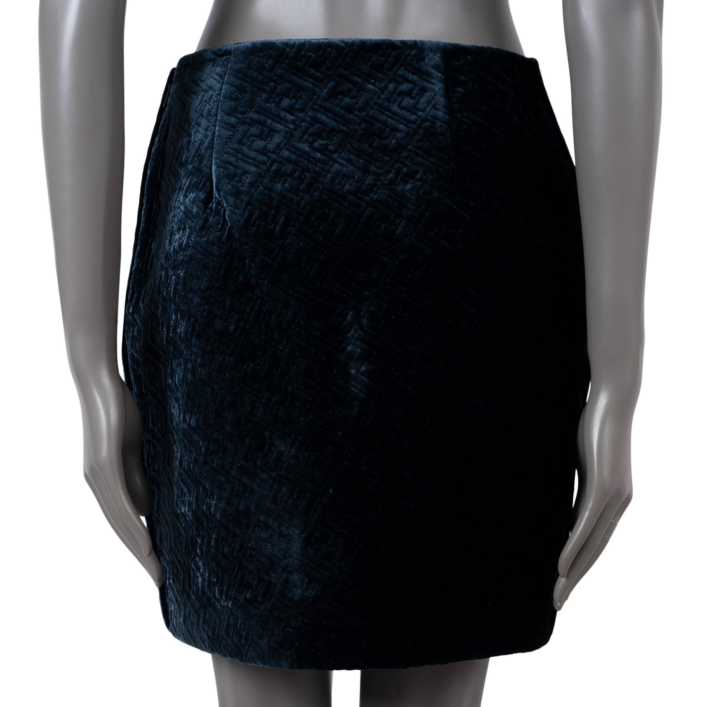 Black FENDI midnight blue viscose 2022 ZUCCA QUILTED VELVET MINI Skirt 42 M For Sale
