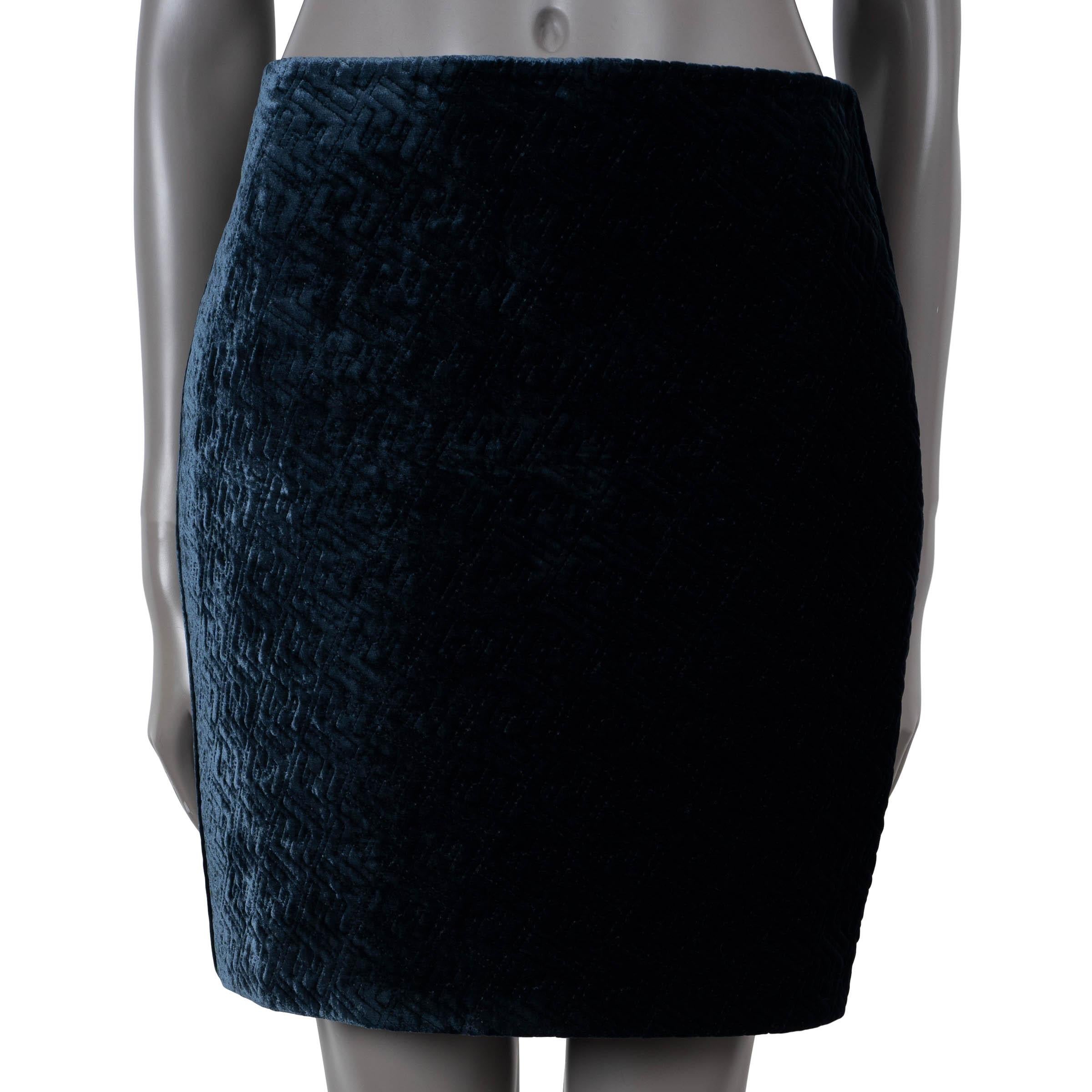 FENDI midnight blue viscose 2022 ZUCCA QUILTED VELVET MINI Skirt 42 M For Sale