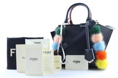 Fendi Mini 3jours Fur Pompoms 2way 4lr0501 Black Leather Cross Body Bag