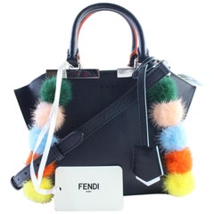Vintage Fendi Mini 3jours Fur Pompoms 2way 4lr0501 Black Leather Cross Body Bag
