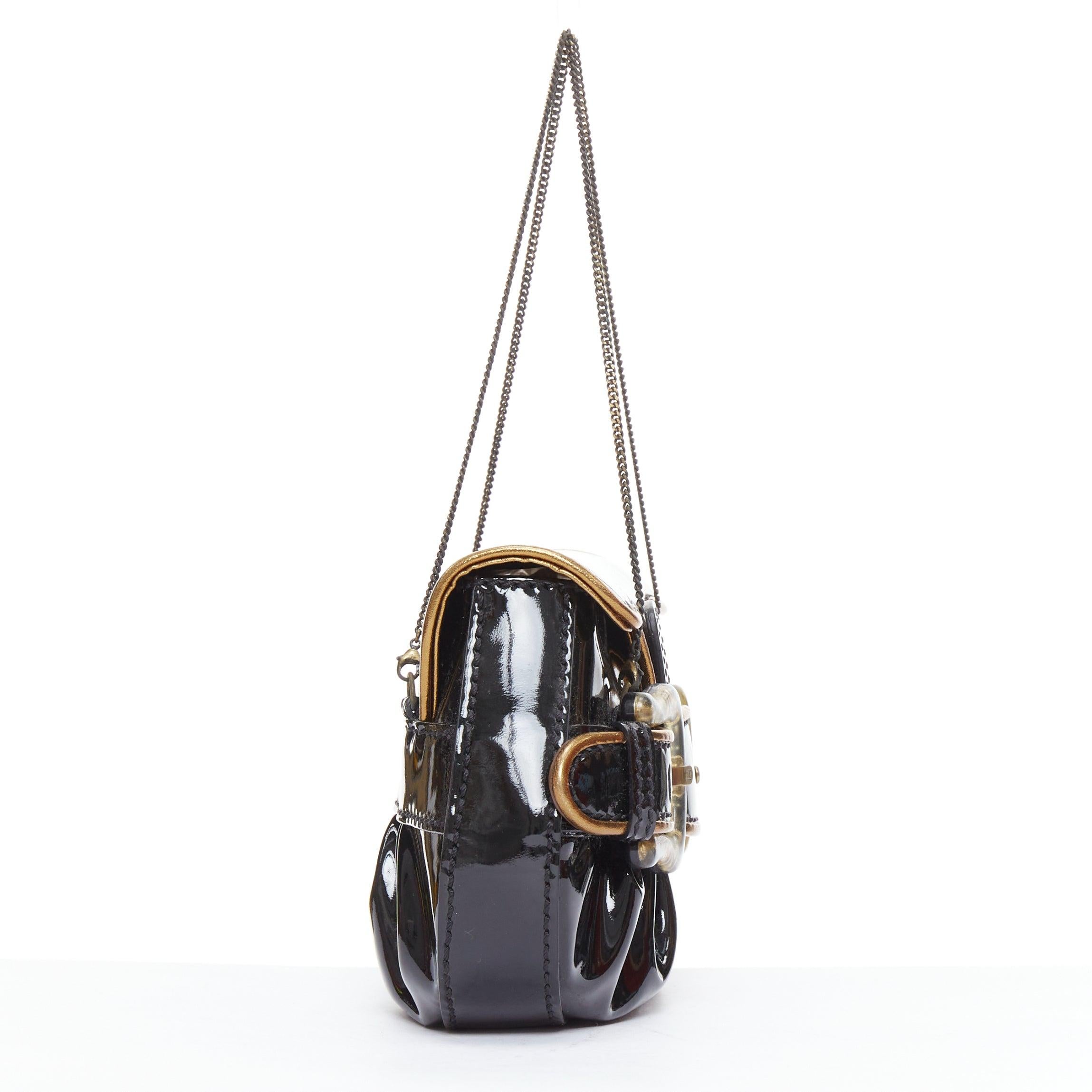 FENDI Mini B black patent baroque FF buckle underarm clutch bag In Fair Condition For Sale In Hong Kong, NT