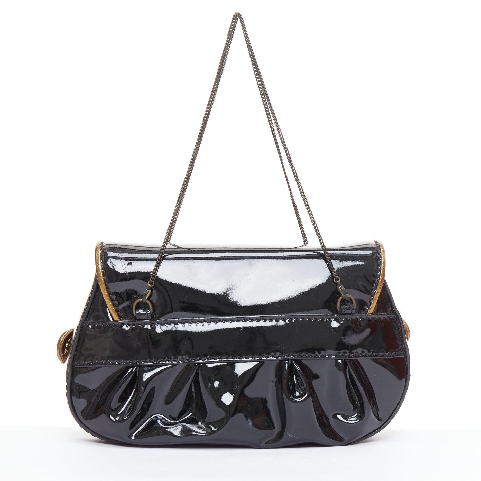 Women's FENDI Mini B black patent baroque FF buckle underarm clutch bag For Sale