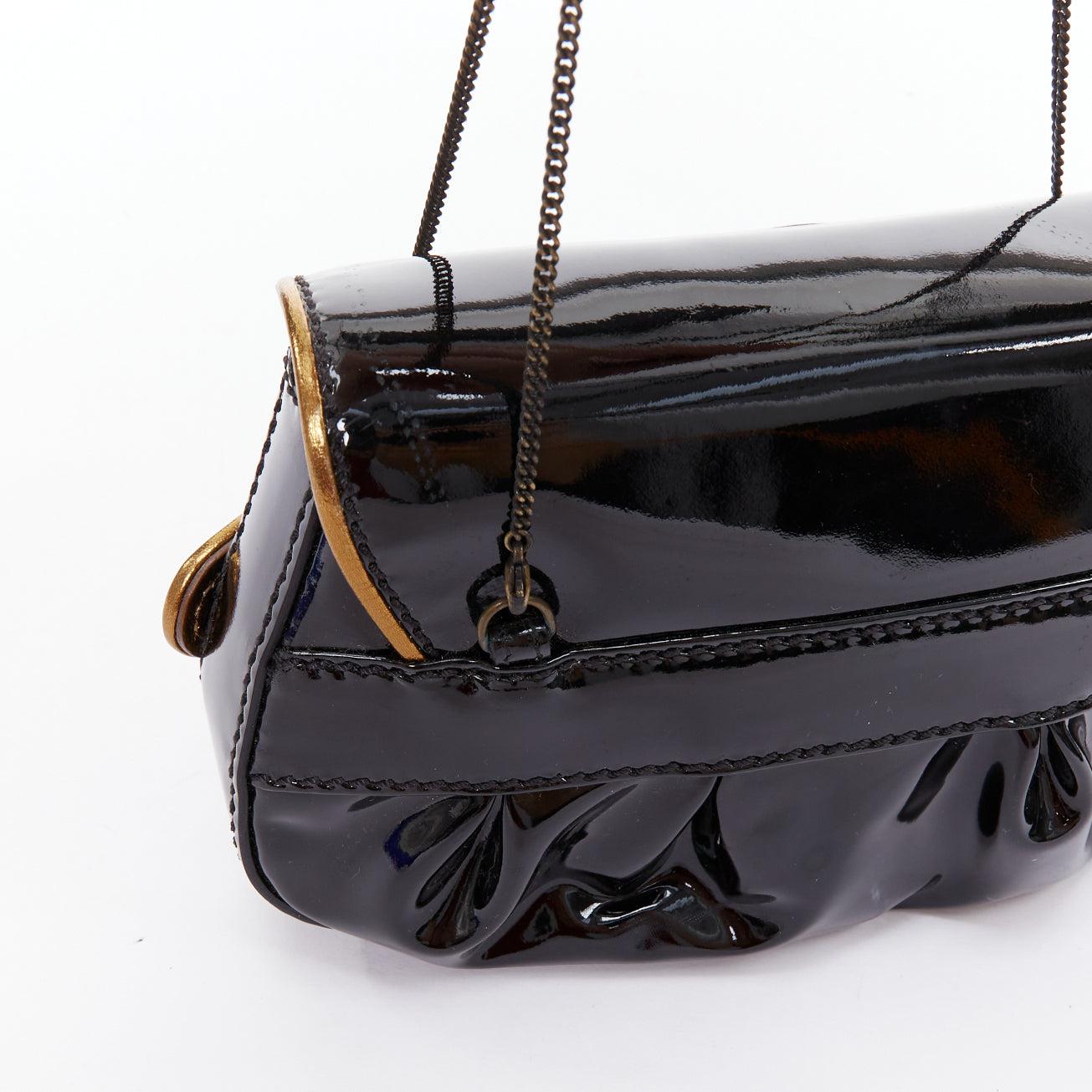 FENDI Mini B black patent baroque FF buckle underarm clutch bag For Sale 2