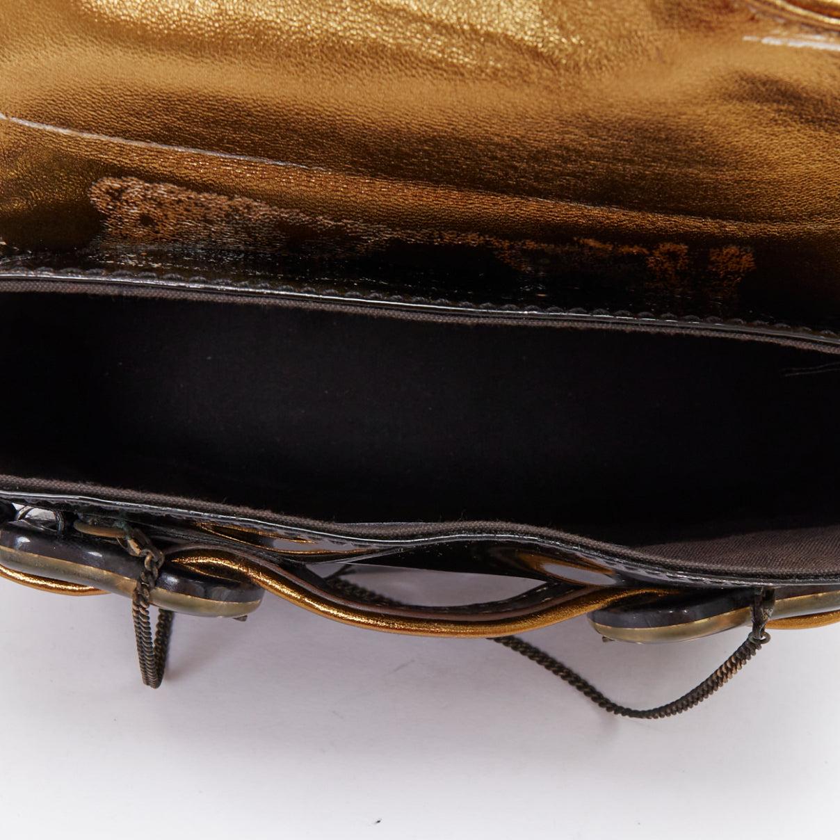 FENDI Mini B black patent baroque FF buckle underarm clutch bag For Sale 3