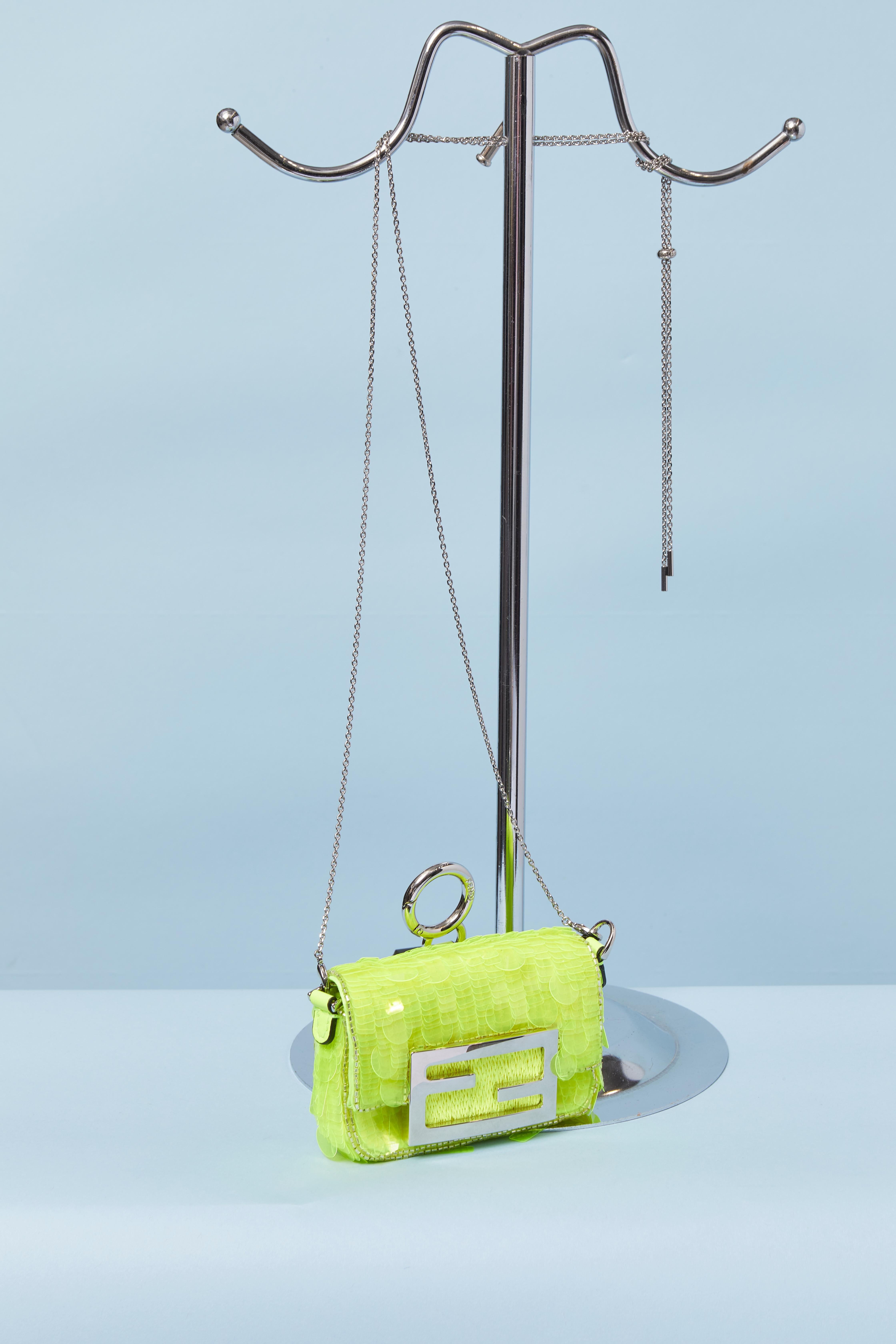 Beige Fendi mini bag in neon yellow sequins in vendita