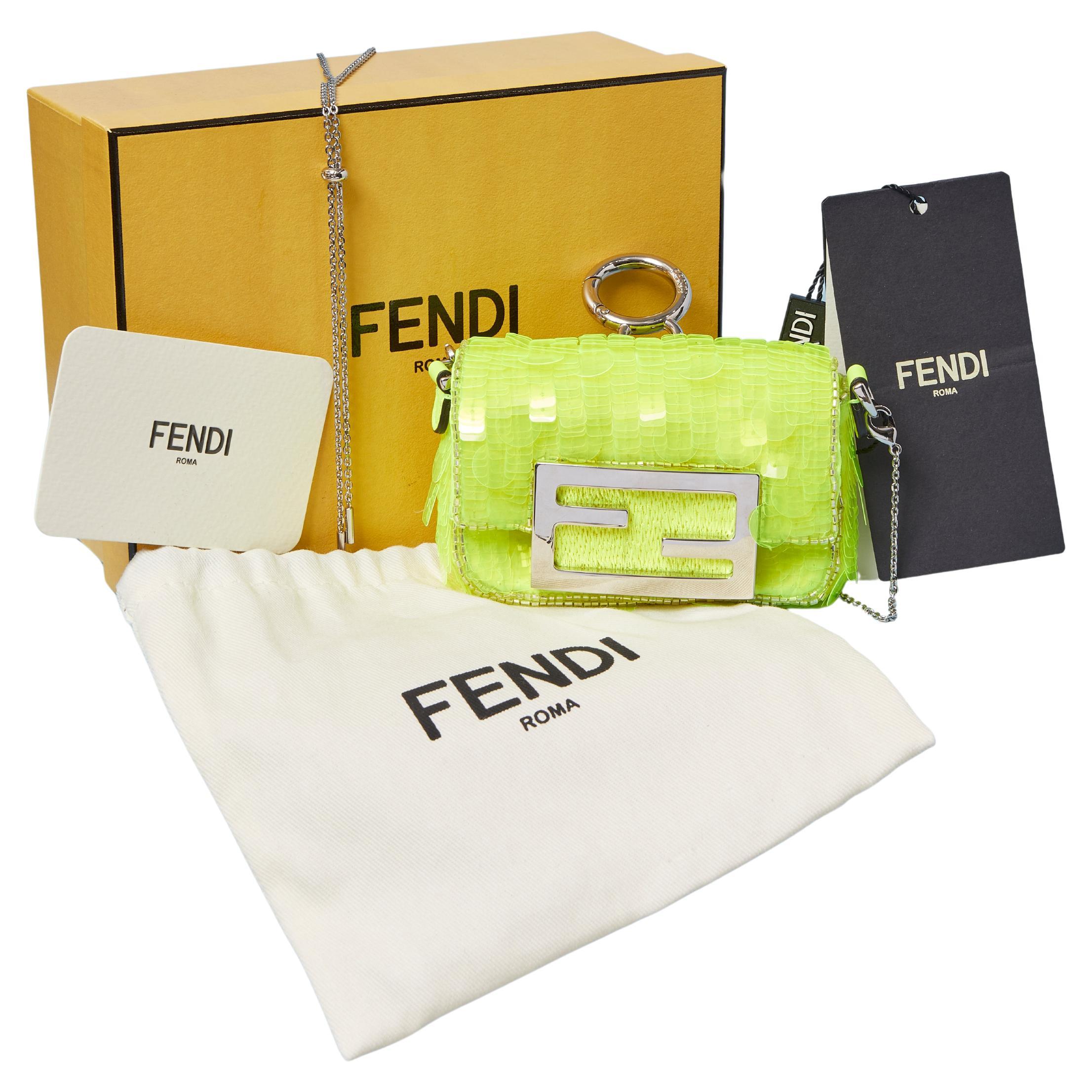 Fendi mini bag in neon yellow sequins in vendita