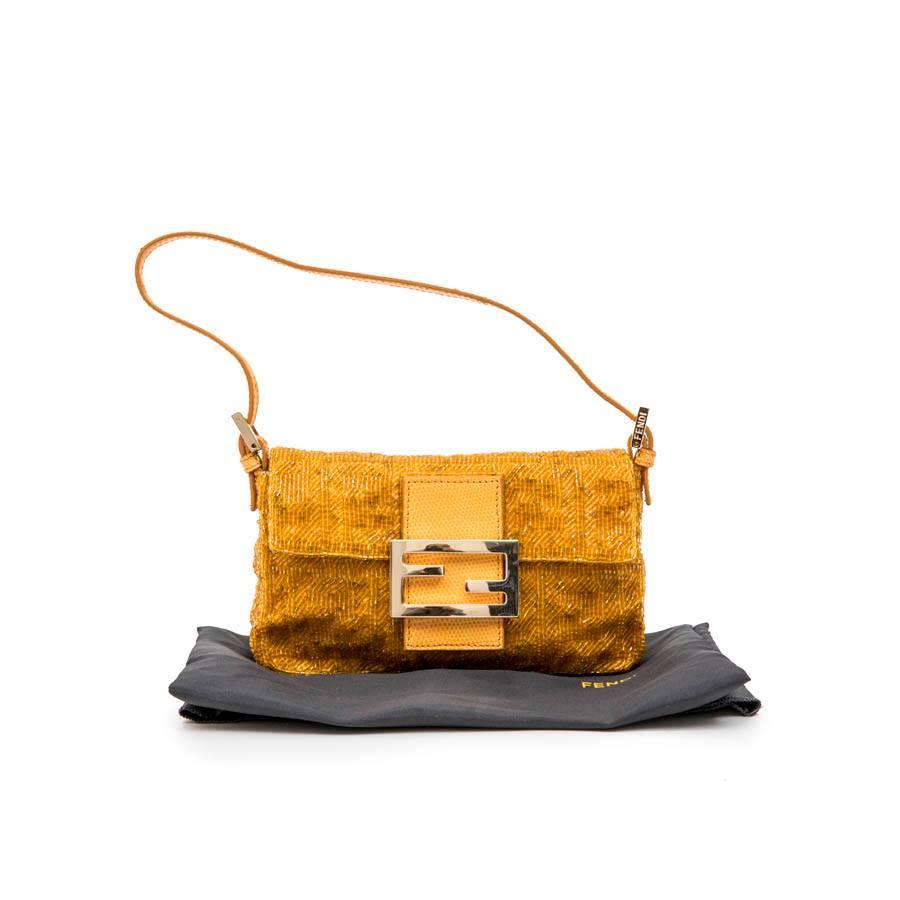 FENDI Mini 'Baguette' Beaded Bag in Yellow Ocher 3