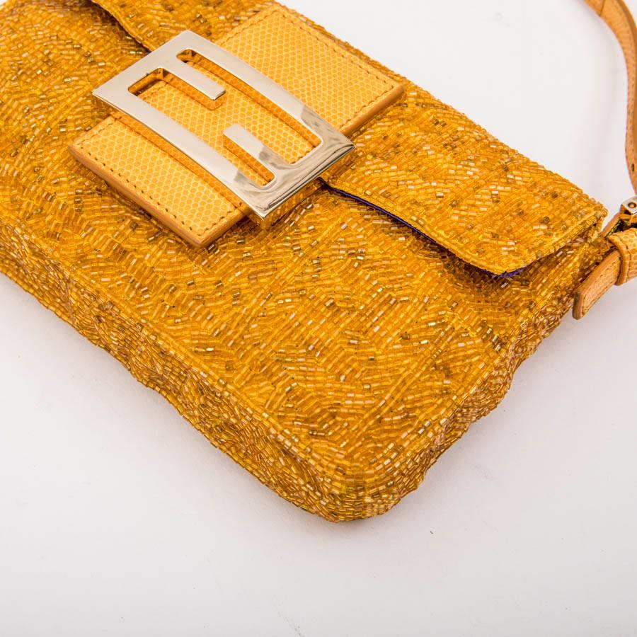 FENDI Mini 'Baguette' Beaded Bag in Yellow Ocher 1